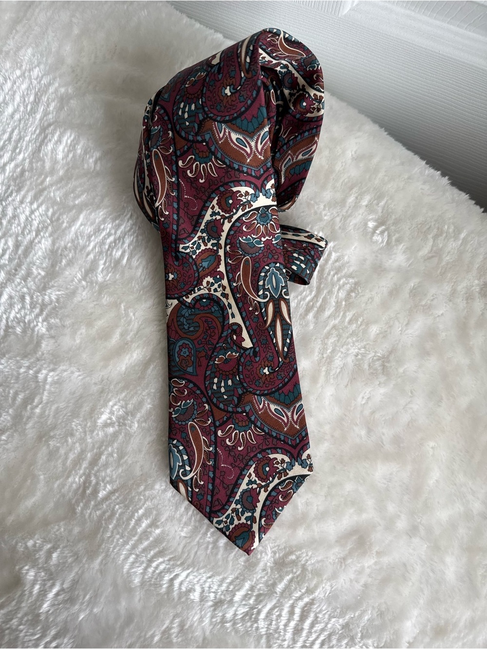 Vintage Christian Dior Monsieur Burgundy Teal Paisley Silk Tie